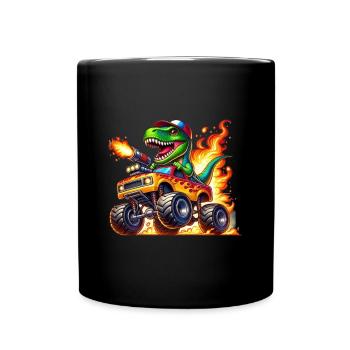 Dinosaure aventureux sur un camion monstre - Mug uni - noir - Devant