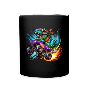 Dinosaure aventureux sur un camion monstre - Mug uni - noir - Devant