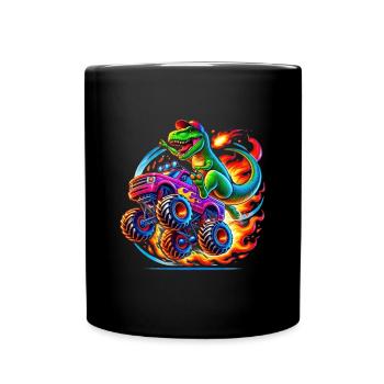Dinosaure aventureux sur un camion monstre - Mug uni - noir - Devant