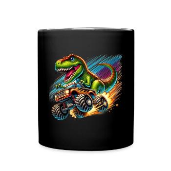 Dinosaure aventureux sur un camion monstre - Mug uni - noir - Devant