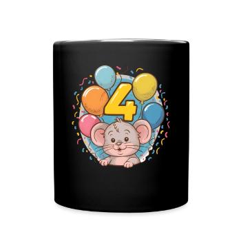 4th Birthday Mouse Children's Birthday Party - Full Colour Mug - black - Front