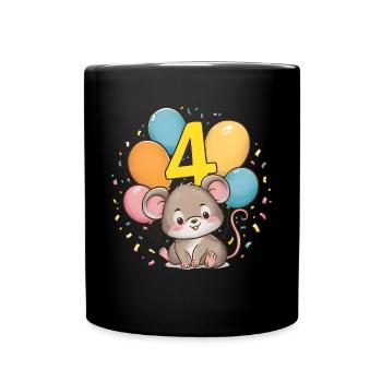 4th Birthday Mouse Children's Birthday Party - Full Colour Mug - black - Front