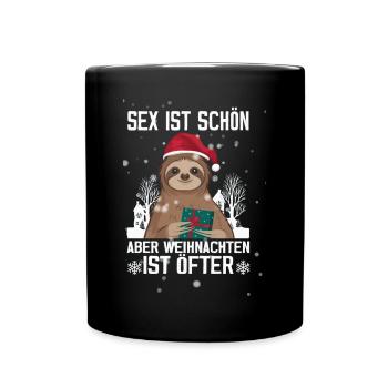 Lustiges Weihnachts-Faultier - Tasse einfarbig - Schwarz - Vorne