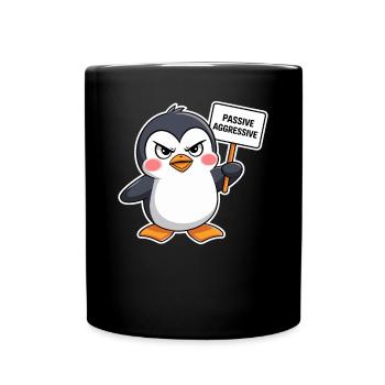 Passive Aggressive Penguin with Shield - Full Colour Mug - black - Front