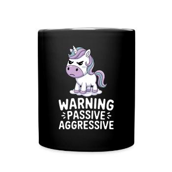 Attention passif agressif licorne dessin animé - Mug uni - noir - Devant