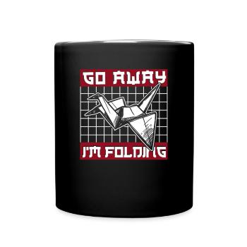 Go Away I'm Folding Paper Crane Folding Owl - Full Colour Mug - black - Front