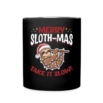 Sloth Christmas Animal Merry Slothmas take it slow - Tasse einfarbig - Schwarz - Vorne