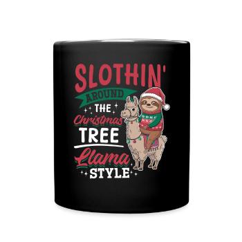 Sloth Llama Christmas Slothin' around the - Full Colour Mug - black - Front