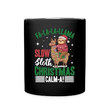 Sloth Llama Christmas Fa-la-la-llama - Full Colour Mug - black - Front
