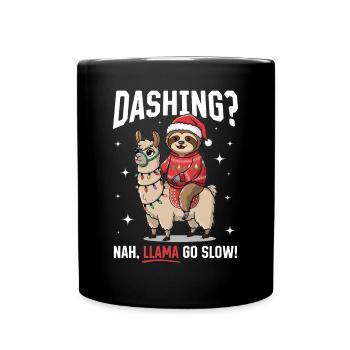 Sloth Llama Christmas Dashing? No, llama go slow! - Full Colour Mug - black - Front