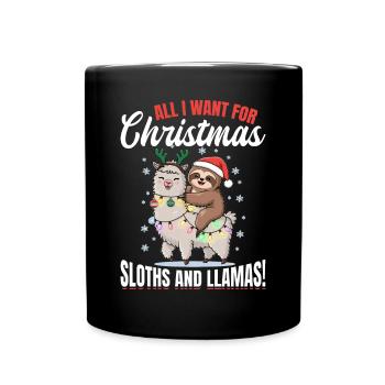 Sloth Llama Christmas All I want for Christmas - Full Colour Mug - black - Front