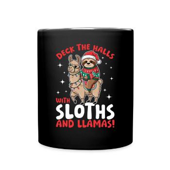 Sloth Llama Christmas Deck the halls with - Full Colour Mug - black - Front
