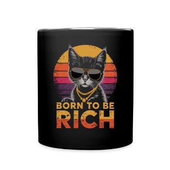 Reichtumskatze mit Sonnenbrille - Tasse einfarbig - Schwarz - Vorne