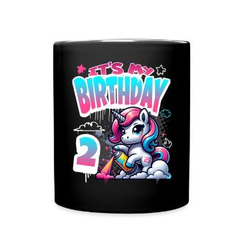 2ème anniversaire Licorne Graffiti Girl - Mug uni - noir - Devant