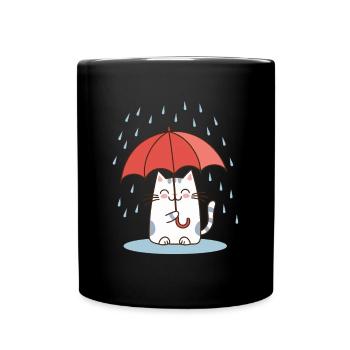 Rain Umbrella Cat - Full Colour Mug - black - Front