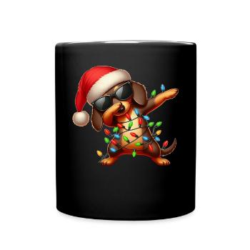 Polka Dot Dachshund Sunglasses Cute Christmas - Full Colour Mug - black - Front