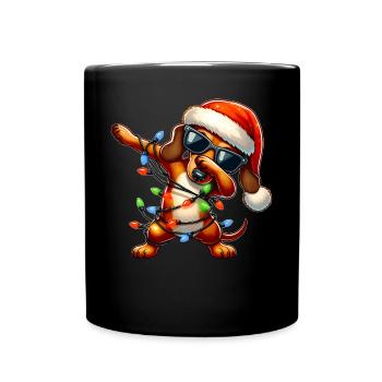 Polka Dot Dachshund Sunglasses Cute Christmas - Full Colour Mug - black - Front