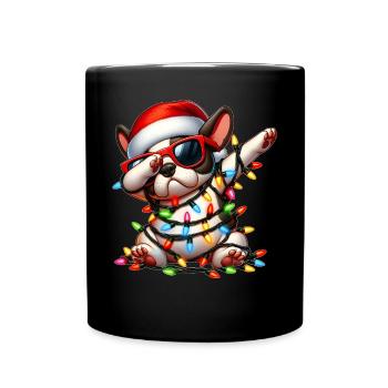 Tupfende Französische Bulldogge Sonnenbrille Niedl - Tasse einfarbig - Schwarz - Vorne