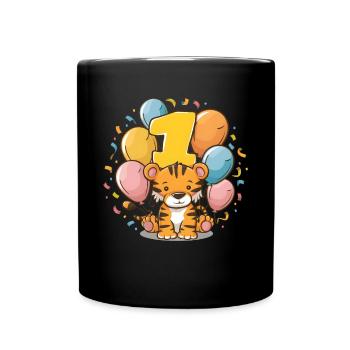 1st Birthday Tiger Children's Birthday Party - Full Colour Mug - black - Front