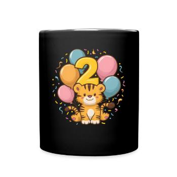 2nd Birthday Tiger Children's Birthday Party - Full Colour Mug - black - Front