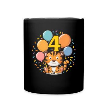 4th Birthday Tiger Children's Birthday Party - Full Colour Mug - black - Front