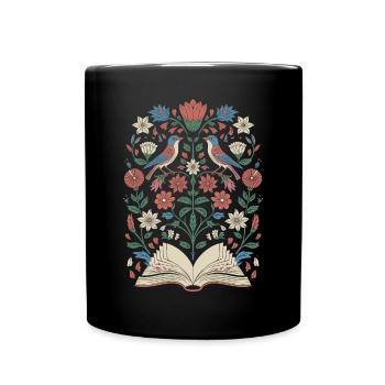 Cottagecore Book Flowers Birds Magic - Full Colour Mug - black - Front