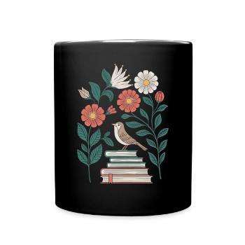 Cottagecore : Oiseaux et fleurs sur les livres - Mug uni - noir - Devant