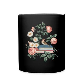 Cottagecore Romance : Livres, fleurs et oiseaux - Mug uni - noir - Devant