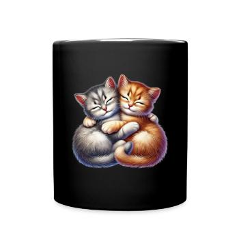 Deux chatons câlins dans une étreinte affectueuse - Mug uni - noir - Devant