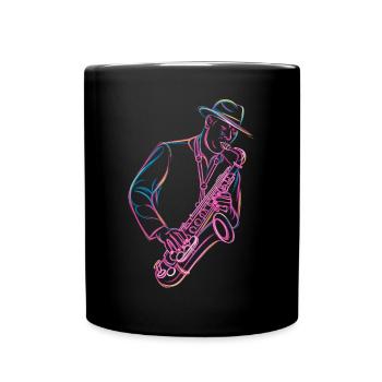 Musicien de jazz avec saxophone dans le style vintage - Mug uni - noir - Devant
