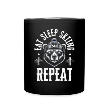 Eat Sleep Skiing Repeat Bear Winter Skiing - Full Colour Mug - black - Front