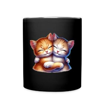 Deux chatons câlins dans une étreinte affectueuse - Mug uni - noir - Devant
