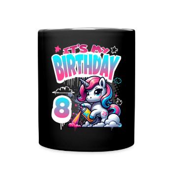 8th Birthday Unicorn Graffiti Girl - Full Colour Mug - black - Front