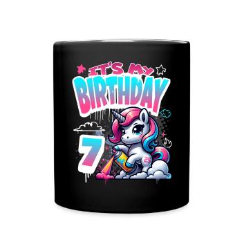 7ème anniversaire Licorne Graffiti Girl - Mug uni - noir - Devant