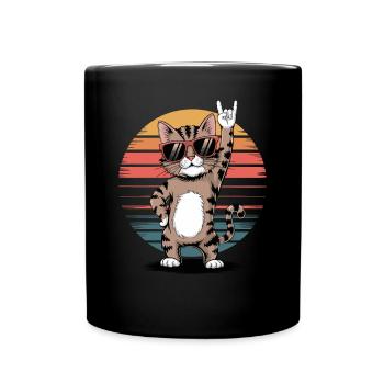 Un chat cool avec des lunettes de soleil berce le look rétro - Mug uni - noir - Devant