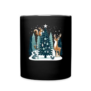 Christmas design with forest animals on the Christmas tree - Full Colour Mug - black - Front
