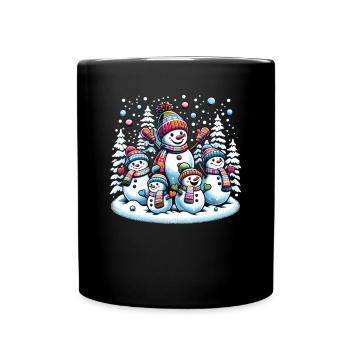 Adorable bonhomme de neige famille hiver - Mug uni - noir - Devant