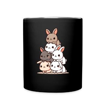 Stapel süßer Häschen, bezauberndes - Tasse einfarbig - Schwarz - Vorne