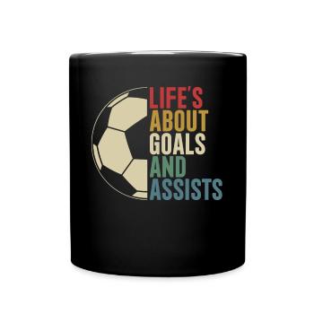 Life's About Goals And Assists Retro Fußball - Tasse einfarbig - Schwarz - Vorne