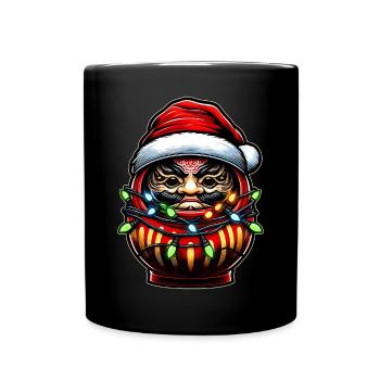 Daruma Poupée Japon Porte-bonheur Chapeau de Noël X - Mug uni - noir - Devant