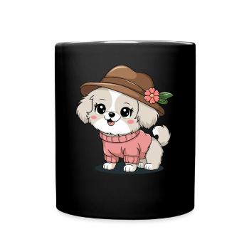 Cute dog with hat and sweater - Full Colour Mug - black - Front