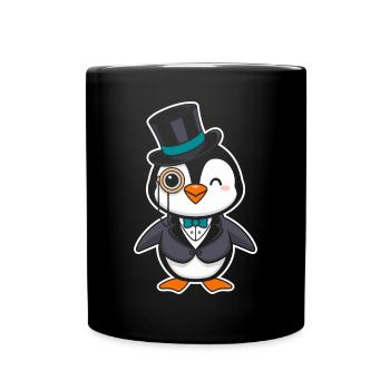 Eleganter Pinguin Mit Zylinder Und Monokel - Tasse einfarbig - Schwarz - Vorne