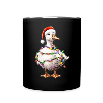 Gans Ente Weihnachtsmütze Xmas - Tasse einfarbig - Schwarz - Vorne