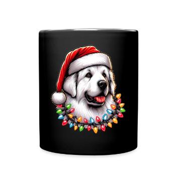 Chien des Pyrénées Chapeau de Père Noël - Mug uni - noir - Devant