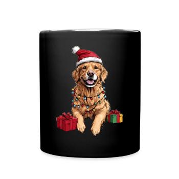 Golden Retriever Weihnachtsmütze Xmas - Tasse einfarbig - Schwarz - Vorne