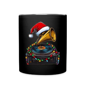 Gramophone Vintage Vinyl Turntable Christmas - Full Colour Mug - black - Front
