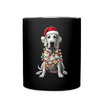 Deutsche Dogge Hund Weihnachtsmütze Xmas - Tasse einfarbig - Schwarz - Vorne