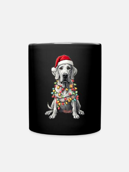 Deutsche Dogge Hund Weihnachtsmütze Xmas - Tasse einfarbig - Schwarz