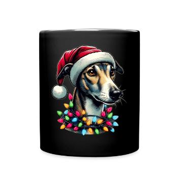 Greyhound Dog Christmas Hat Xmas - Full Colour Mug - black - Front