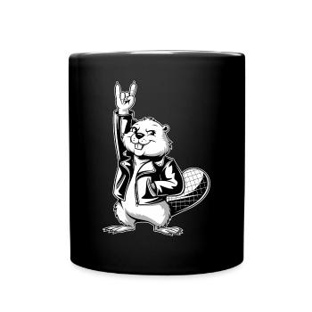Cooler Biber Rockt Lederjacke - Tasse einfarbig - Schwarz - Vorne